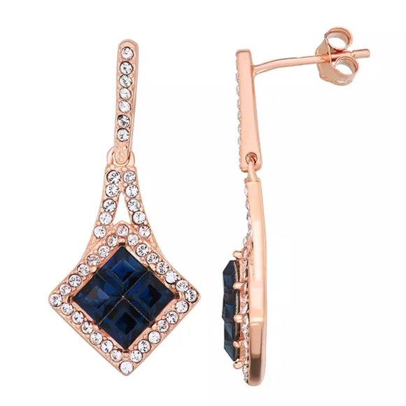 Sterling 'N' Ice 14k Rose Gold Over Silver Montana Blue Crystal Dangle Earrings - Picture 2 of 4
